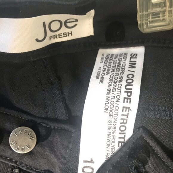 Joe Fresh NEW Slim Polka Dot Black Stretch Pants Zipper Cotton Velvet Pockets 10 - Picture 4 of 12